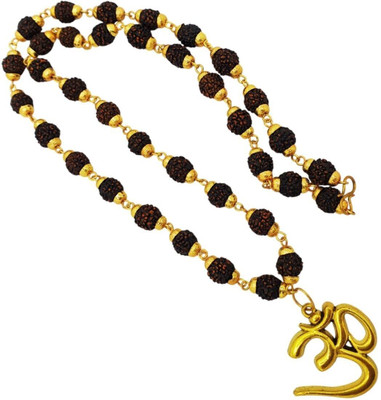 Haven gemsstone God Lord Shiva Mahadev Mahakaal Locket Pendant With 5 Mukhi Rudraksha Mala Gold-plated Beads Brass, Wood Pendant Set