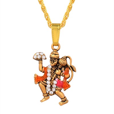 Zumrut Gold Plated CZ Stud Veer Hanumanji/Bajrangbali Locket Pendant Necklace Gold-plated Brass Pendant