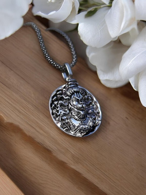 Trinkets Saizen Men's Silver Plated Chain with Hanuman Pendant Silver Stainless Steel Pendant Set