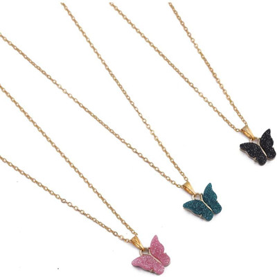 KRIVI CREATION Beautiful 3 Colors Combo Butterfly Combo Gold-plated Brass Pendant Set