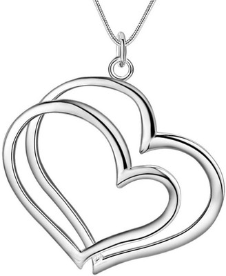 Nilu's Collection Romantic Silver Plated Two Heart Shape Pendant For Women and Girls Silver Metal Pendant