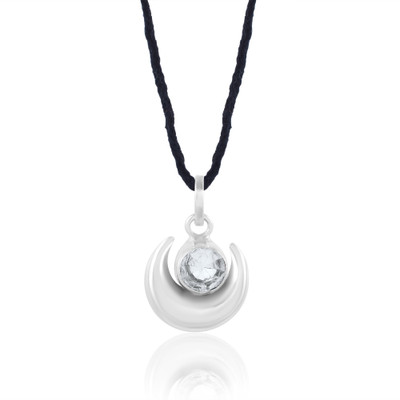 morir Silver Plated Half Moon Shape Round CZ Accent Pendant Locket with Black Thread Silver Cubic Zirconia Brass Pendant