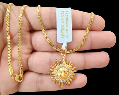 DIVS FASHION Sun designer diamonds pendant with gold plated chain Gold-plated Brass Pendant