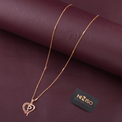 NINISO Heart Shape Alphabet Letter P Rhodium Cubic Zirconia Alloy Locket Set