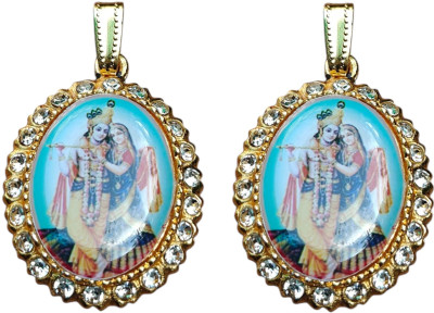 Firmus 2Pc Radha Krishna Pendant with Golden Frame & Stone Studded Border for Men/Women Gold-plated Beads Alloy Pendant