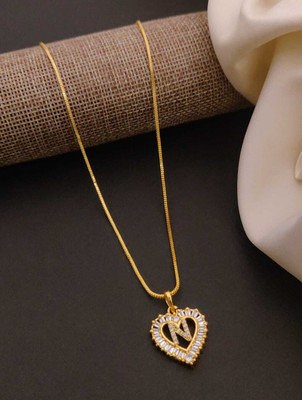 SOLIBELLE N letter alphabet Pendant 18 Inch Mangalsutra with Gold Plated Mangalsutra Gold-plated Cubic Zirconia Alloy Pendant Set
