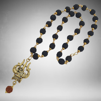 memstomuch Most Beautiful Bhagwan Shiv Dotted Locket Pendant With Mala Gold-plated Beads Brass, Wood Locket Set