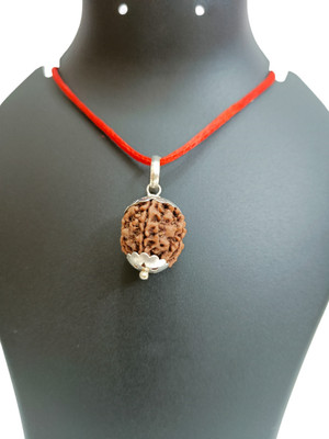 Jewelswonder Neelkanth 5 Mukhi Nepali Rudraksha Made in German Silver Cap - Lab Certified Wood Pendant
