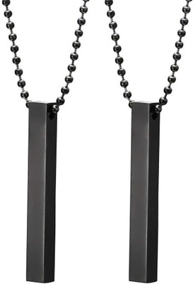 Alviira (Set Of 2 Pcs) Black 3D Vertical Bar Cuboid Stick Custom Name Pendant Locket Stainless Steel Pendant