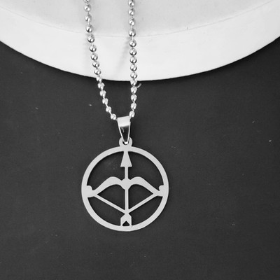 Shiv Jagdamba Hindu God Symbol Bow and Charms In round Shape Pendant Necklace Sterling Silver Stainless Steel Pendant
