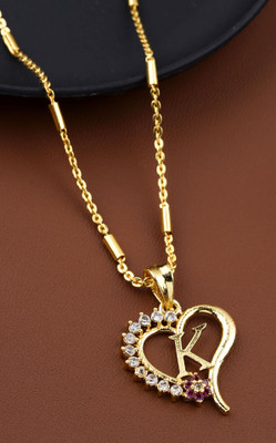 BOGHRA SALES Alphabet K Letter Heart Gold-plated Daily wear Pendant Chain For Women,Girls Gold-plated, Rhodium Brass Pendant