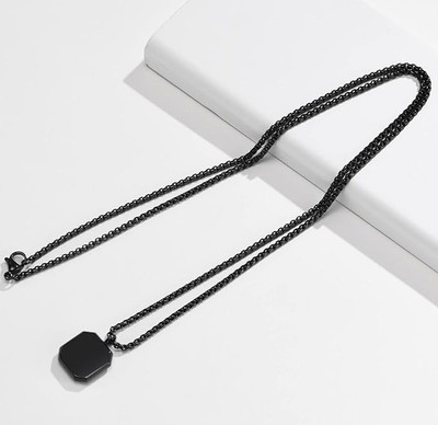 EndlessFashion C 436_new_JSE-black cube pure_564 Black Silver Stone Pendant Set