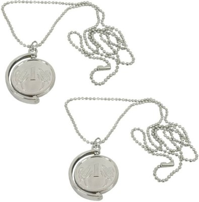 zebisco 2pcs Unisex Fancy One Rupees Coin/Sikka Locket Pendant Necklace with Chain Silver Alloy, Stainless Steel Locket