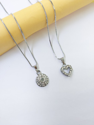 AVIKA COLLECTIONS round and heart shape diamond chain with pendent for women and girl Silver Diamond Alloy Locket Set