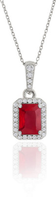 SILphony Emerald-Cut Ruby Red Pendant Silver Ruby Silver Pendant Set