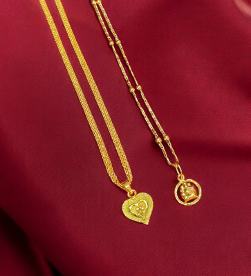 JUXTA Gold Plated Ganesha And Heart Shape Doller Pendent With Chain Combo 24 Inch Long Gold-plated Brass Locket Set
