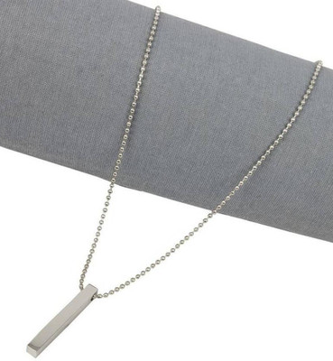 LAVITRA Silver 3D Vertical Bar Cuboid Stick Pendant Locket Necklace Chain Mens Women Silver Plated Stainless Steel Necklace Set