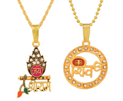 RN Gold Plated CZ Lord Jai Shree Ram with Shiv Symbol Combo Pendant Locket Gold-plated Cubic Zirconia Brass Pendant