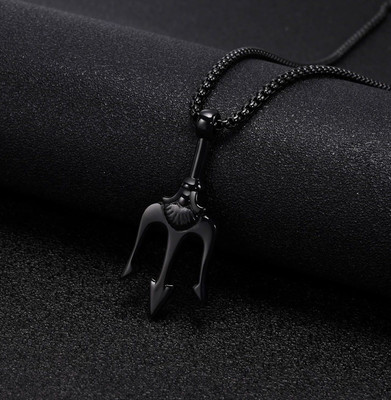 Inori Black God Of The Sea Mahadev Poseidon Trishul/Trident Pendant Locket Necklace Stainless Steel Pendant Set