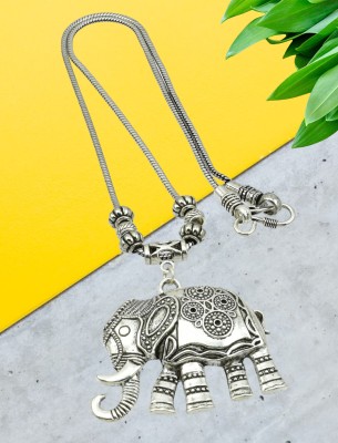 HIGH TRENDZ Oxidized Elephant Metal Gypsy Style Statement Chain Pendant Silver Alloy Pendant Set