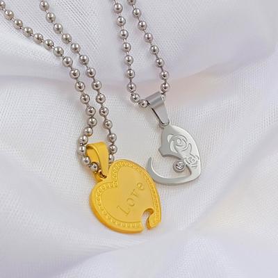 SAIIZEN Couple Gold and Silver Dual Heart Love locket and Pendant Valentine Gift Rhodium Stainless Steel Pendant