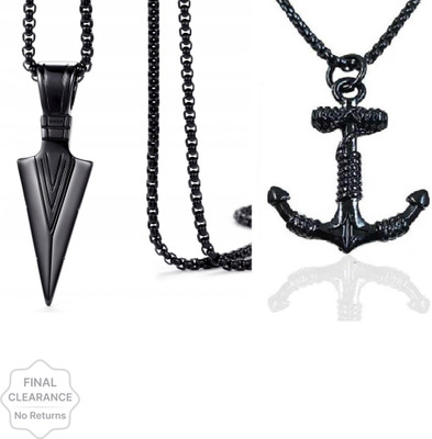EndlessFashion Arrow Shape and Ship Anchor Shape Pendant for Men Locket Biker, Party wear Black Silver Stainless Steel Pendant