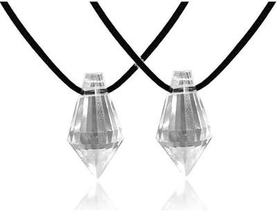 house of common Set Of 2 Natural Gemstone Crystal Pointer Shape Locket Pendant Black Cotton Dori Stainless Steel Pendant Set