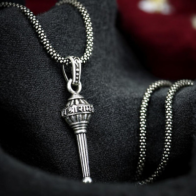 Malas Collection Antique Silver Hanuman Gada Pendant Necklace for Men Brass Pendant