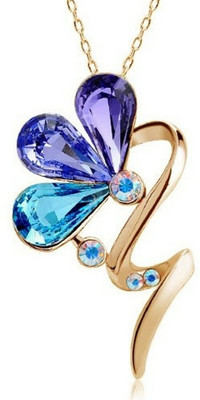 Tinera Trends Three different colored leaf elegant crystal Rhodium Swarovski Crystal Alloy Pendant