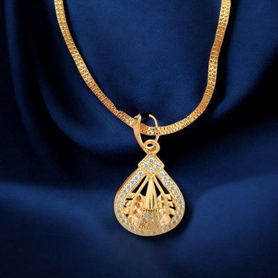 DHYANA COLLECTION AMERICAN DIAMOND STUDED WITH GOLD CHAIN Gold-plated Diamond Brass Pendant Set