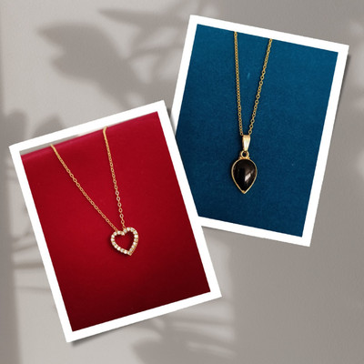 MANZIL Gold-plated Ruby Alloy Pendant Set