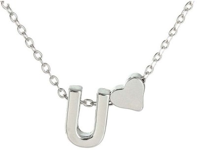 Maverick Niche Alphabet 'U' & Tiny Heart Pendant Chain; Gift For Girls Women (Silver) Metal, Alloy Pendant Set