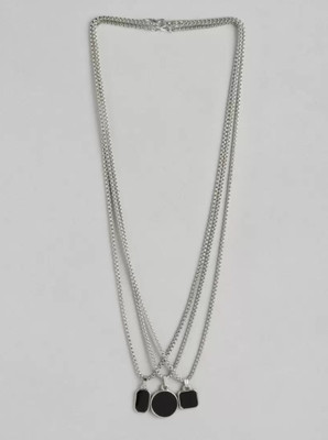 Harsh Enterprises Set Of 3 Unisex Geometric Artificial Stones Pendants With Chains Rhodium Stainless Steel Locket Set