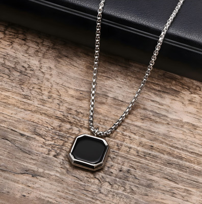 REVERSEA Chains For Men Stylish Locket Chain For Men Boy Sterling Silver Crystal Silver, Stainless Steel Locket