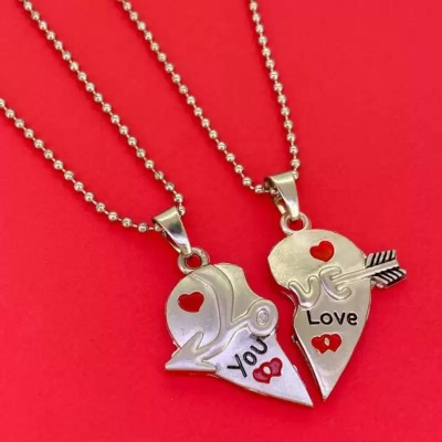 Zoey His & Hers Heart-shape I Love You Couple Locket Valentines Gift For Lovers Silver Alloy Locket