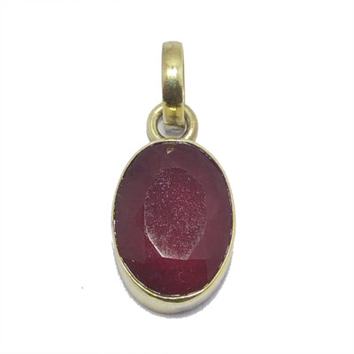 barmunda gems 5.25 Ratti Created Ruby Gold Plated Pendant Locket for Men and Women (ruby) Ruby Brass