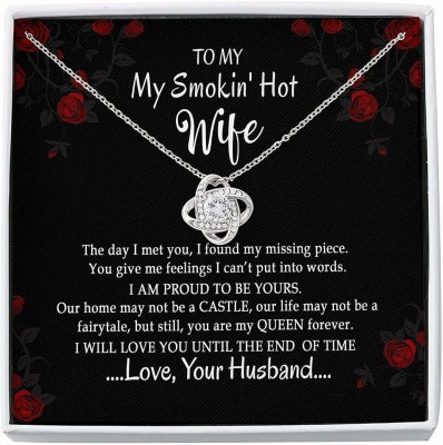 Rakva Necklace For Wife â€“ To My Smokin Hot Wife My Missing Piece Gift From Husband Zircon Silver Pendant Set