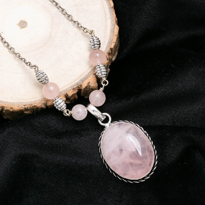 SRGems Handmade Brass Rose Quartz Pendant Necklace Ethnic Jewelry Necklace for Women Brass Amethyst Brass Pendant Set