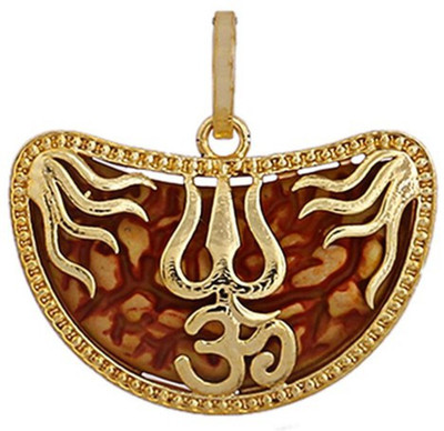 KRIWIN Ek Mukhi Rudraksha OM Trishul Pendant with Golden Cap Rudraksha Mala Wood, Metal