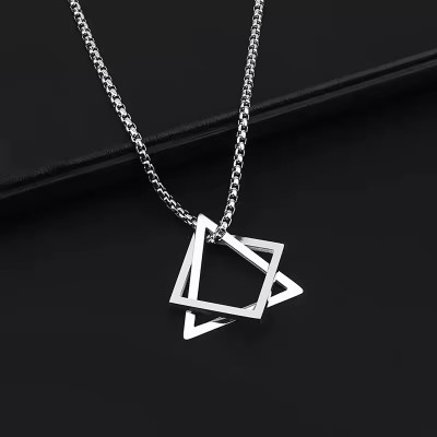 Heer Collection Geometric Interlocking Square Triangle Male Female Pendant Stainless Steel Pendant Set