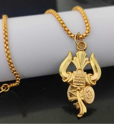 Oscar Enterprises Lord Shiv Trishul Damru Shiv Symbol Necklace Religious Jewelery Brass Brass Locket Set