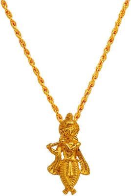 M Men Style Religious Lord Shree Krishna Kanha Locket With Chain Gold-plated Brass Pendant