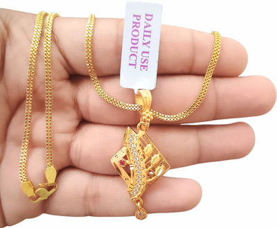 SAPNAPALACE MICRO GOLD DIMONDS PENDANT WITH CHAIN Gold-plated Brass Pendant