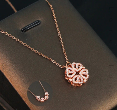 Teeragaj 4 Magnetic Heart and leaf Clover, 2 in 1 Necklace Chain Pendant for Women Girls Gold-plated Zircon, Crystal Alloy, Stainless Steel Pendant Set