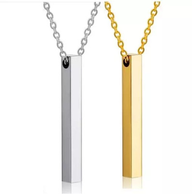 Teeragaj Combo of Gold & Silver 3D Vertical Cuboid Bar Pendant Necklace 2 Pcs Titanium Stainless Steel Pendant
