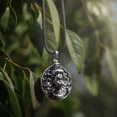 Diivine Hindu Men's Silver Chain with Hanuman Pendant Silver Alloy, Stainless Steel Locket