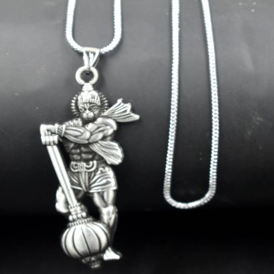 PRRITI Hanumanji With Gada Silver Pendant Chain Rhodium, Silver Zircon Stainless Steel Locket