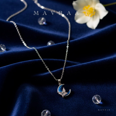 MAVRAA Mavraa Silver-Plated Moon & Butterfly Pendant Necklace for Women & Girls Silver Alloy Pendant