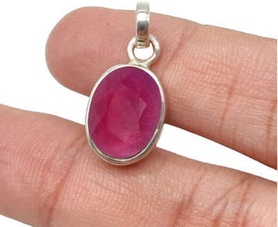 Chopra Gems Natural Ruby Pendant A+ Quality Gemstone For Men & Women Silver Ruby Brass