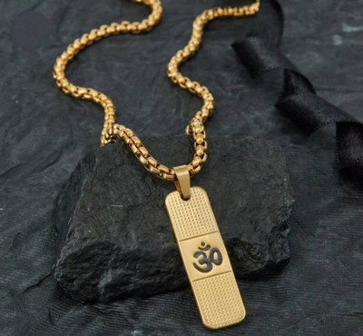 Astrootalk Gold-Plating Premium Om Dotted Pendant With Chain ( 24 inch ) Gold-plated Stainless Steel Locket Set
